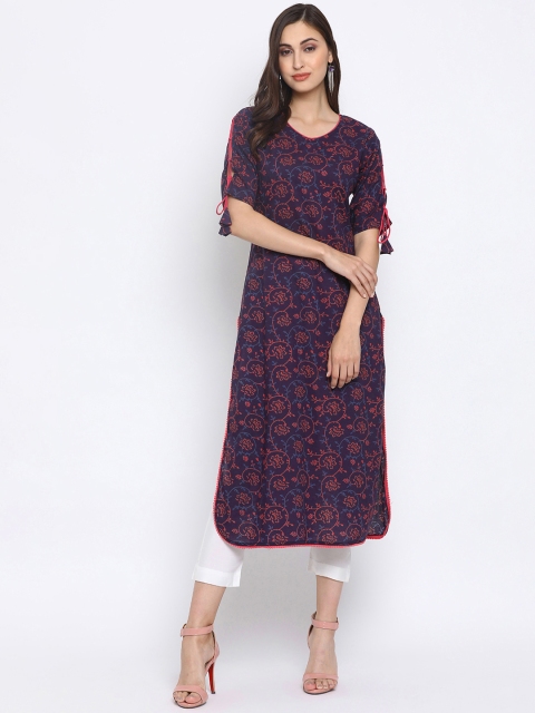 

Azira Women Blue & Pink Printed Straight Kurta