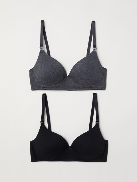 

H&M Women MAMA 2-Pack Nursing Sustainable Bras, Grey