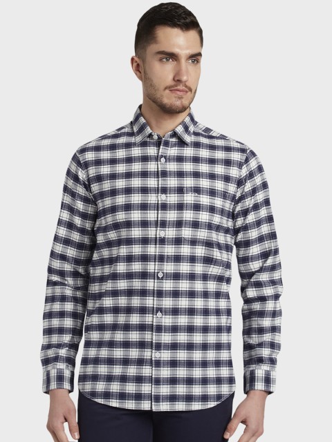 

ColorPlus Men Blue & White Regular Fit Checked Casual Shirt