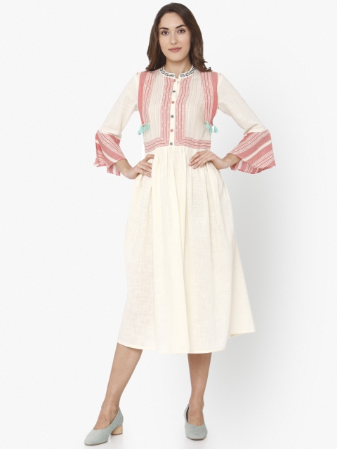 

RAISIN Women Off-White & Red Fit and Flare Dress