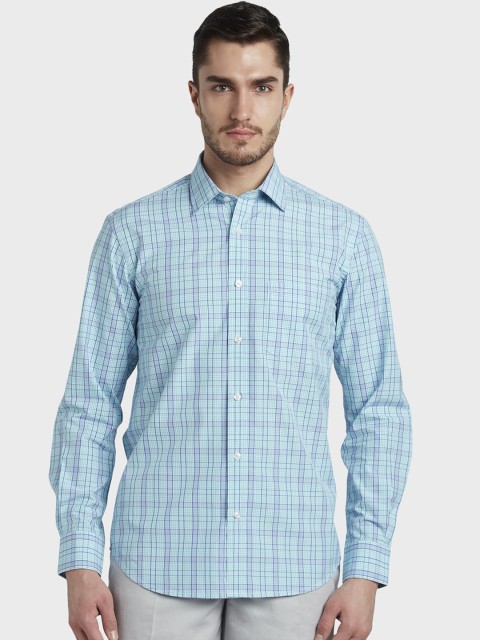 

ColorPlus Men Blue Tailored Fit Checked Casual Shirt