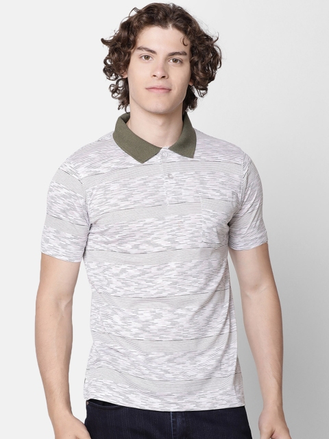 

IMYOUNG Men White Striped Polo Collar T-shirt