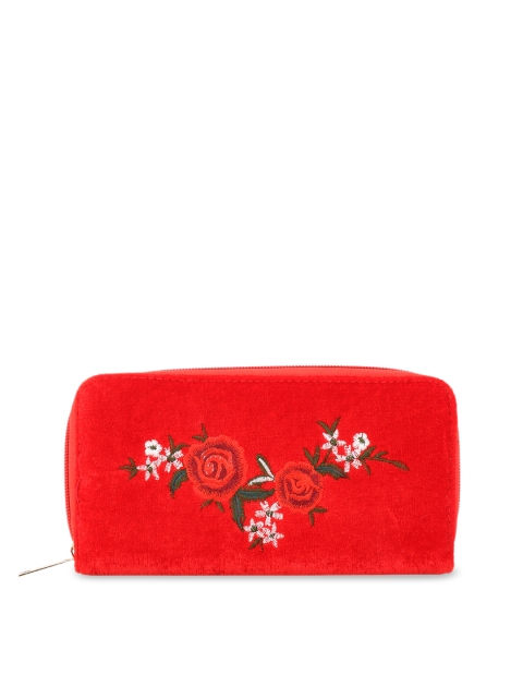 

Satchel Bags Women Red Self Design Zip Around Wallet