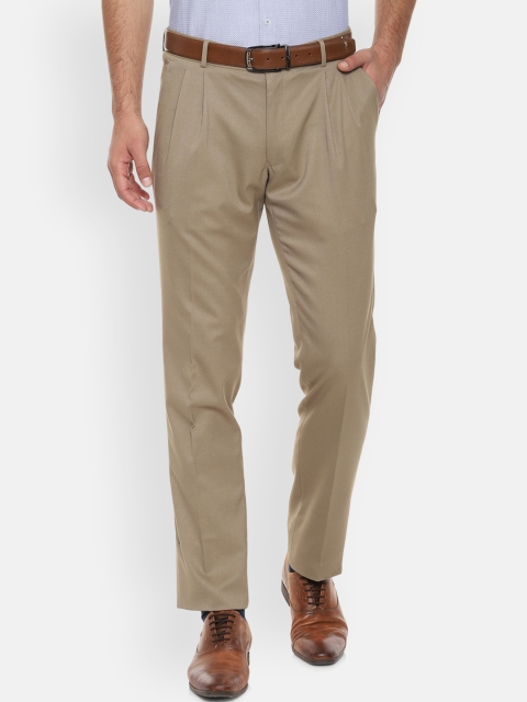 

Louis Philippe Men Beige Regular Fit Self Design Formal Trousers