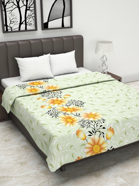 

Divine Casa Green & Orange Floral AC Room 110 GSM Double Bed Dohar
