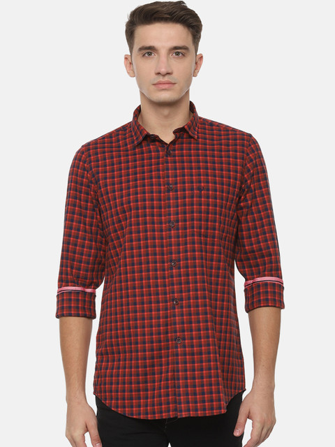 

Allen Solly Men Navy Blue & Red Slim Fit Checked Casual Shirt