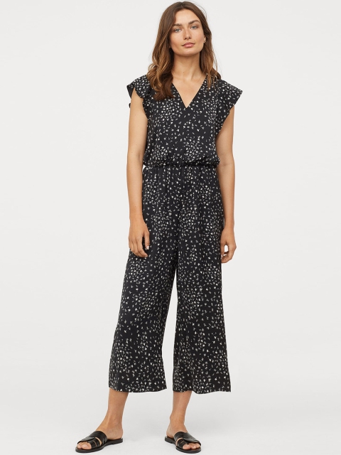 

H&M Women Black Printed V-Neck Jumpsuit
