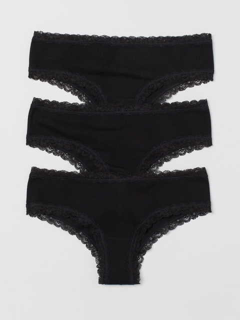 

H&M Women 3-Pack Cotton Hipster Briefs 0603145001, Black