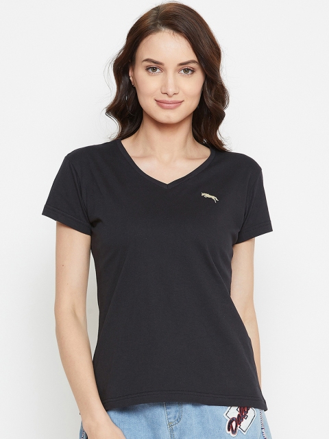 

JUMP USA Women Black Solid V-Neck T-shirt