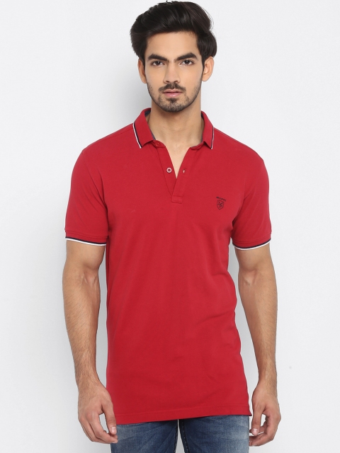 

Mufti Men Red Solid Polo Collar Pure Cotton T-shirt
