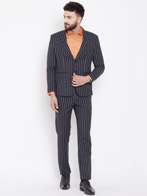 

Canary London Men Navy Blue Striped Slim Fit Formal Suit