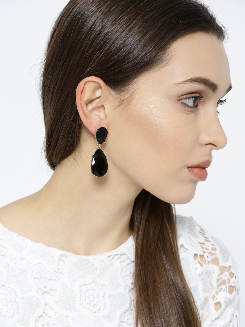 

OOMPH Gold-Toned & Black Handcrafted Teardrop Shaped Drop Earrings