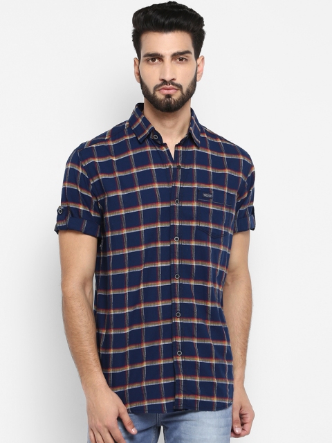

Mufti Men Navy Blue Slim Fit Checked Casual Shirt