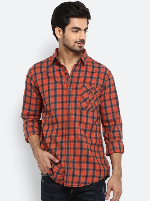 

Mufti Men Orange Slim Fit Checked Casual Shirt