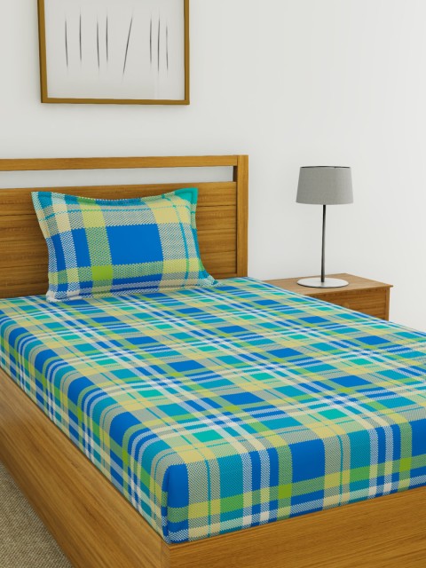 

BIANCA Green & Blue Geometric 144 TC Cotton 1 Single Bedsheet with 1 Pillow Cover