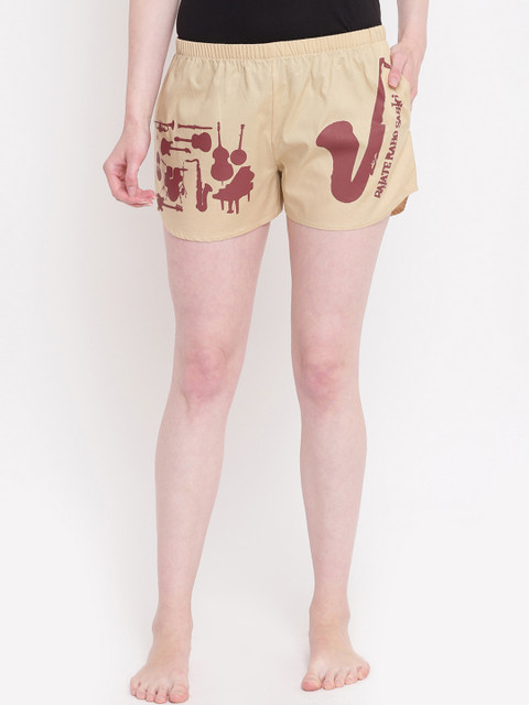 

La Intimo Women Beige & Brown Printed Lounge Shorts BOLIF009FN0
