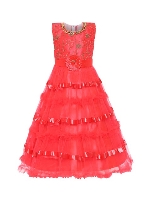 

Aarika Girls Coral Pink Fit and Flare Dress