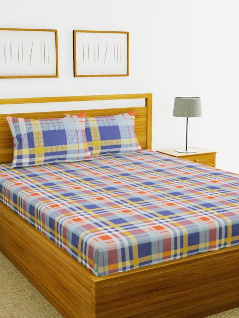 

BIANCA Orange & Blue Geometric 144 TC Cotton 1 Queen Bedsheet with 2 Pillow Covers
