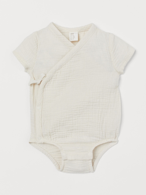 

H&M Kids White Solid Wrapover Cotton Sustainable Bodysuit
