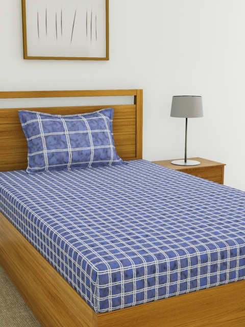 

BIANCA Blue & White Geometric 144 TC Cotton 1 Single Bedsheet with 1 Pillow Cover