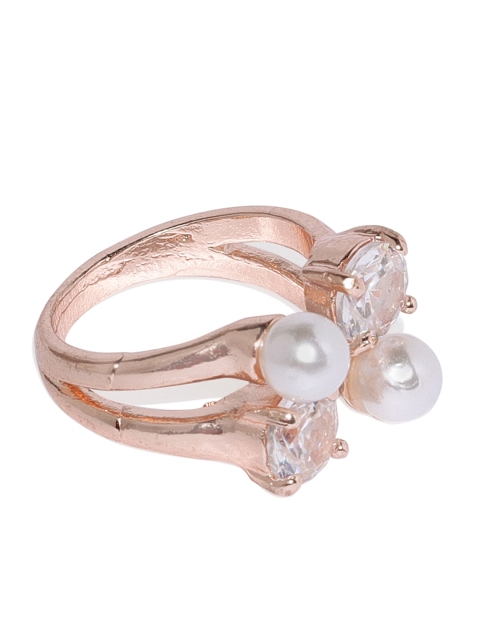 

OOMPH Women 18KT Rose Gold-Plated & White Stone & Pearl Embellished Finger Ring