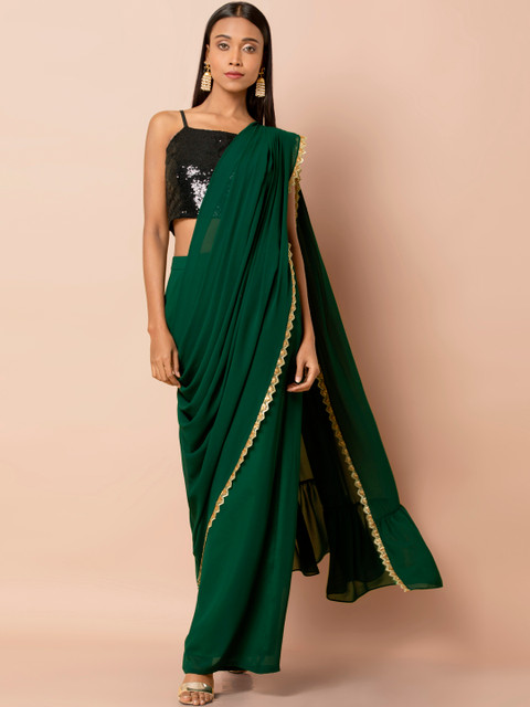 

INDYA Green Solid Palazzo Saree