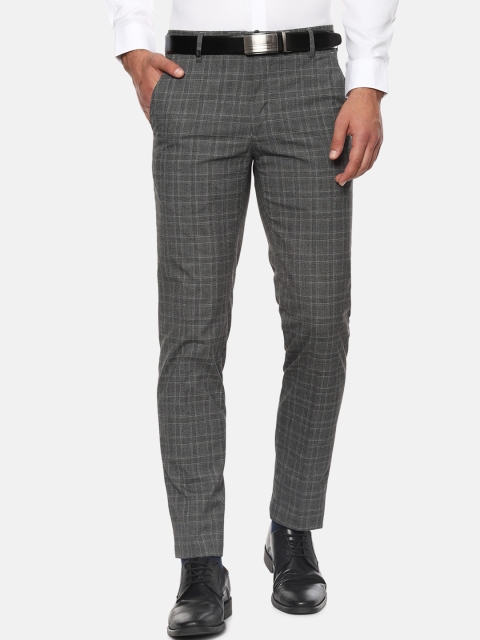 

Van Heusen Men Grey Slim Fit Checked Formal Trousers