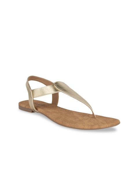 

SOLES Women Gold-Toned Solid Open Toe Flats
