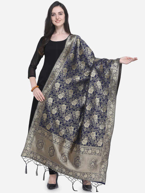 

Satrani Navy Blue Woven Design Dupatta