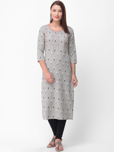 

aayusika Women Grey Printed Straight Kurta