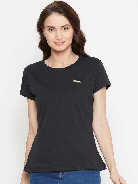 

JUMP USA Women Black Solid Round Neck T-shirt