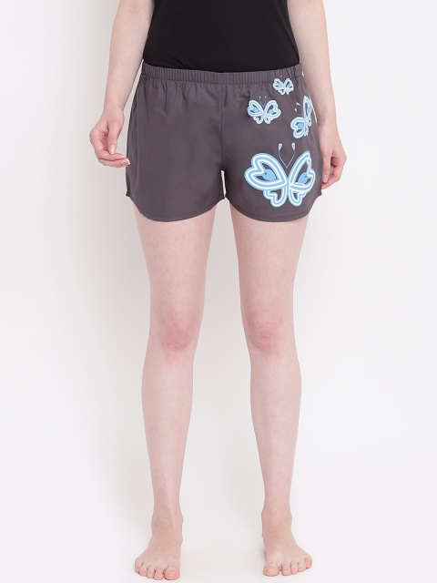

La Intimo Women Charcoal Grey & Blue Printed Lounge Shorts BOLIF008GY0