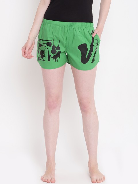

La Intimo Women Green & Black Printed Lounge Shorts BOLIF009GN0