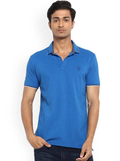 

Mufti Men Blue Solid Polo Collar Pure Cotton T-shirt