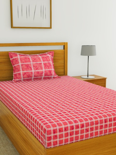 

BIANCA Red & White Geometric 144 TC Cotton 1 Single Bedsheet with 1 Pillow Cover