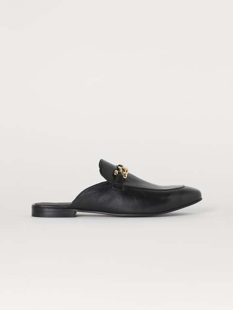 

H&M Women Black Leather Slip-On Mules