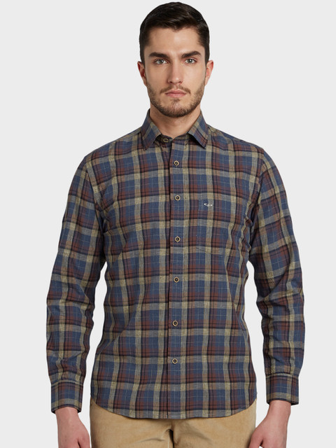 

ColorPlus Men Brown & Blue Tailored Fit Checked Casual Shirt