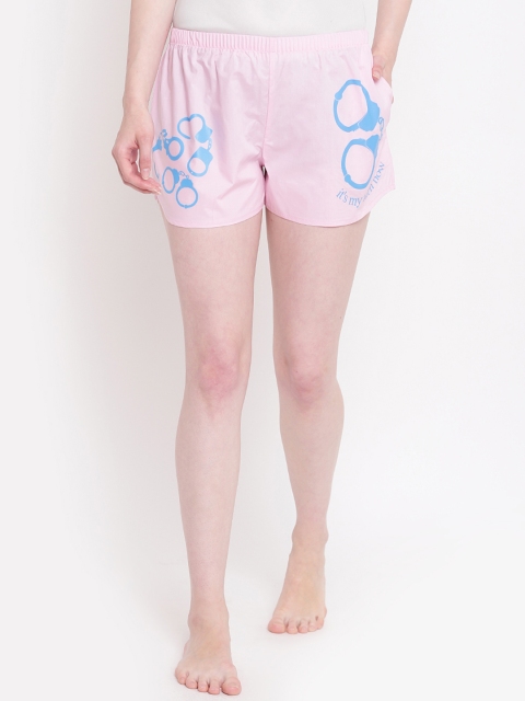 

La Intimo Women Pink & Blue Printed Lounge Shorts BOLIF005PK0