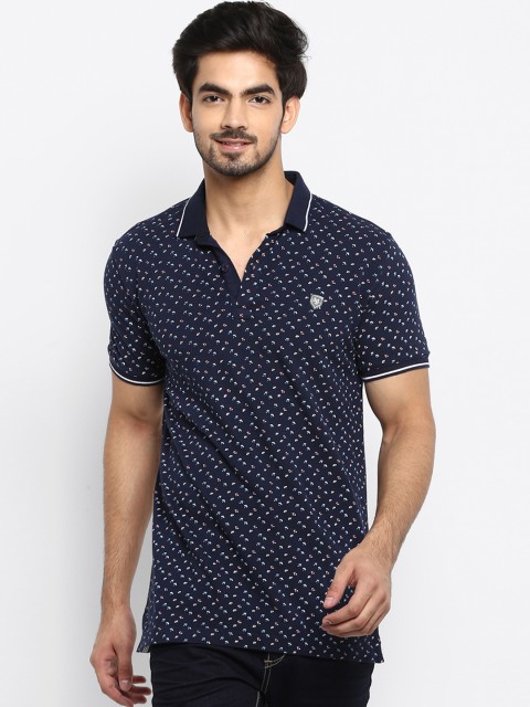 

Mufti Men Navy Blue Printed Polo Collar T-shirt