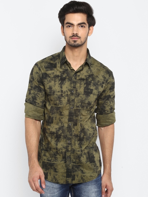 

Mufti Men Olive Green & Black Slim Fit Printed Casual Shirt