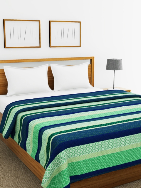 

BIANCA Blue & Green Striped AC Room 120 GSM Double Bed Comforter