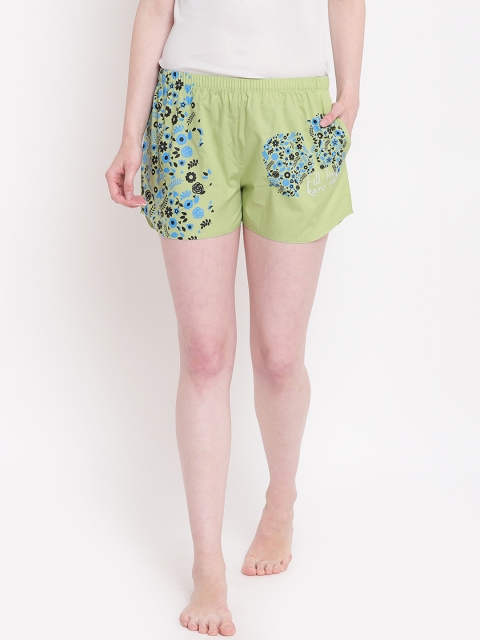 

La Intimo Women Green & Blue Printed Lounge Shorts BOLIF007PA0