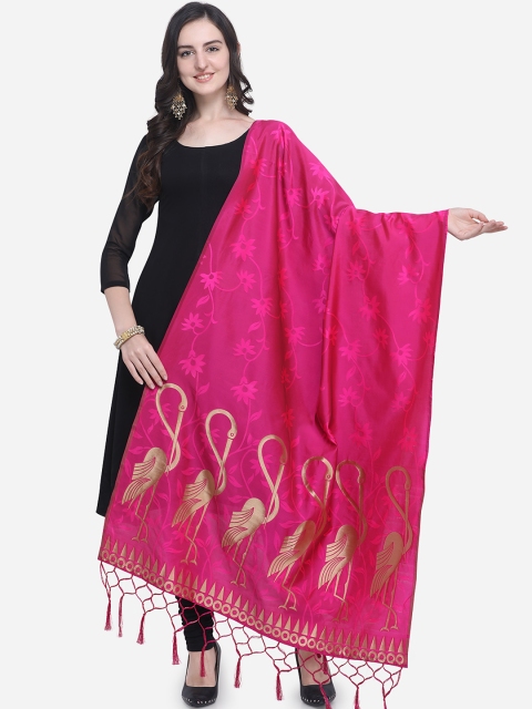

Satrani Pink Banarasi Jacquard Woven Design Dupatta
