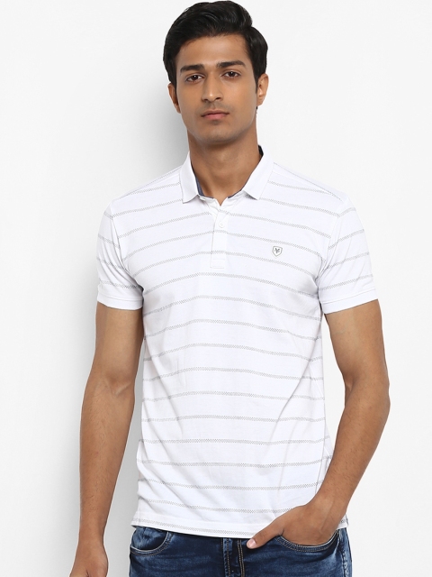 

Mufti Men White Striped Polo Collar Pure Cotton T-shirt