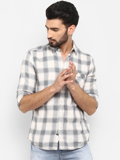 

Mufti Men Off-White & Grey Slim Fit Checked Casual Shirt