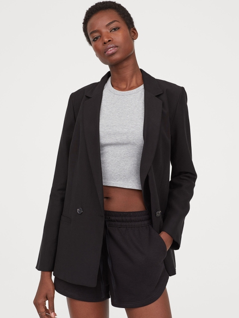 

H&M Women Black Solid Sweatshirt shorts