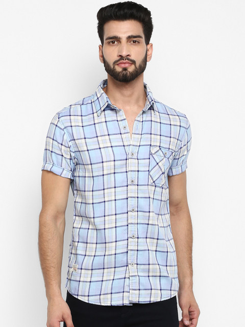 

Mufti Men Blue Slim Fit Checked Casual Shirt