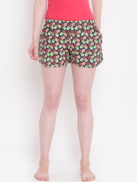 La Intimo Women Olive Green Printed Lounge Shorts BOLIF002OV0