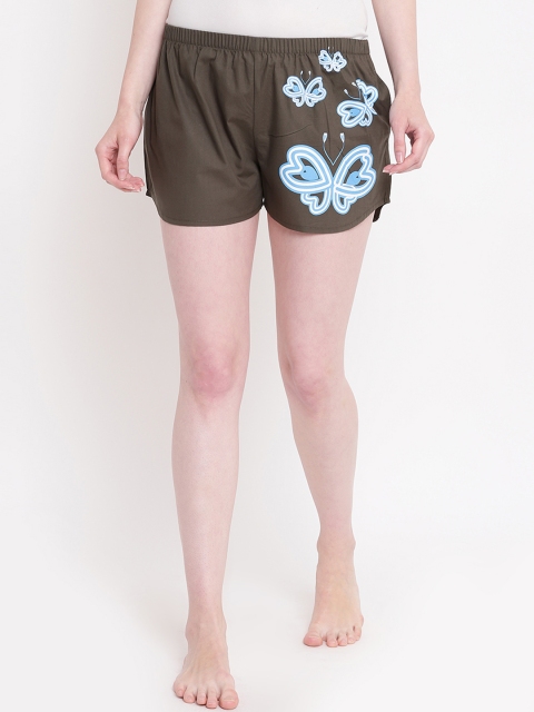 

La Intimo Women Olive Brown & Blue Printed Lounge Shorts BOLIF008OV0