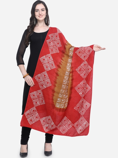 

Satrani Red & White Batik Printed Dupatta